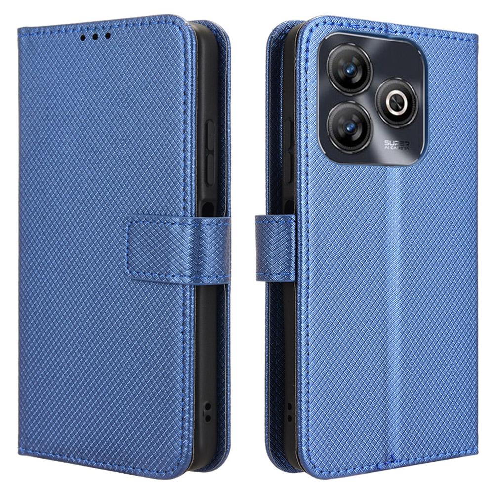 

For ZTE Blade A75 4G Case PU Leather Diamond Texture Wallet Phone Cover Blue