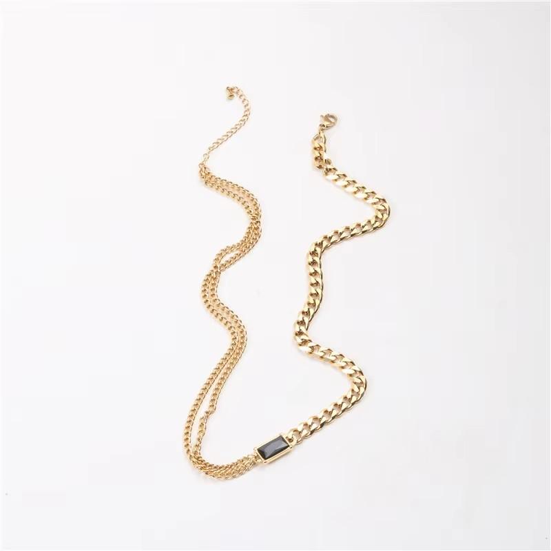 Joolim 18k Gold Plated PVD Chunky Black Zircon Cuban Chain Stainless Steel Necklace Trendy Jewelry 39+5cm золотой