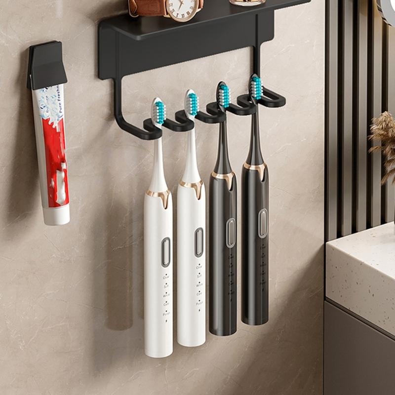 Selfadhesive 4 Slot Toothbrush Rack With Strong Adhesive Wall Mounted Bathroom Storage For Toothpaste And Accessories 2X
