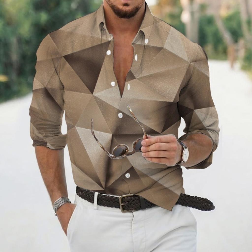 Geometric Pattern Long Sleeve Shirt, Trendy Casual Wear for Men