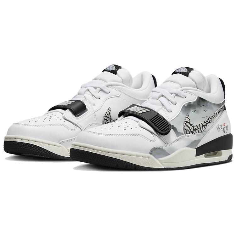 Jordan Legacy 312 Abrasion Resistant Slip Resistant Low top Vintage Basketball Shoes Men's White Black CD7069-110(Team181-)