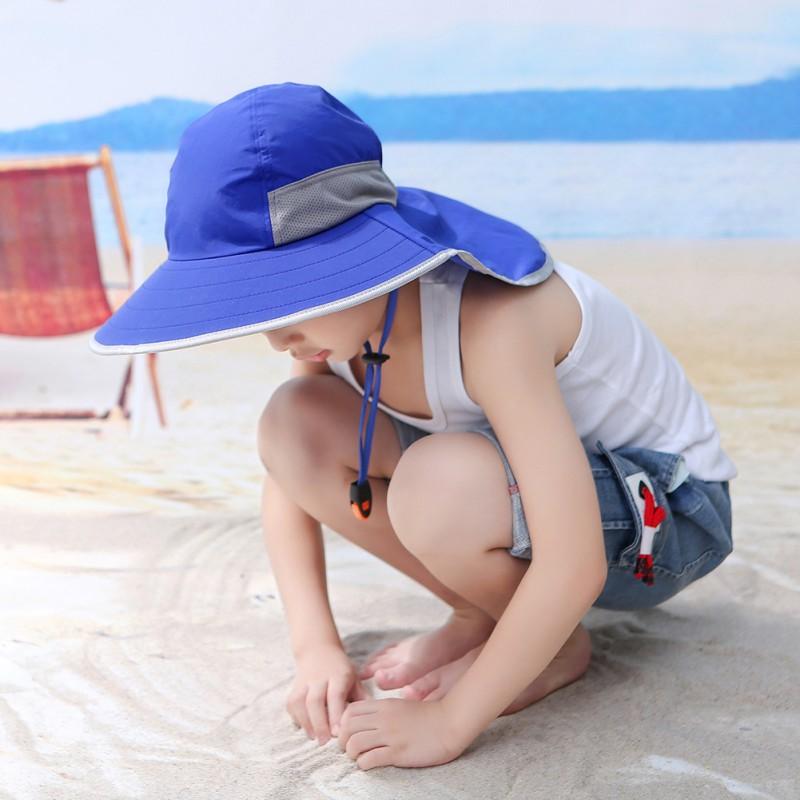 Wide Brim Children Sun Hat Kids Bucket Cap Summer Beach Girls Outdoor Use Traveling Fishing Camping Hiking Neck Cover Cap UV Protect