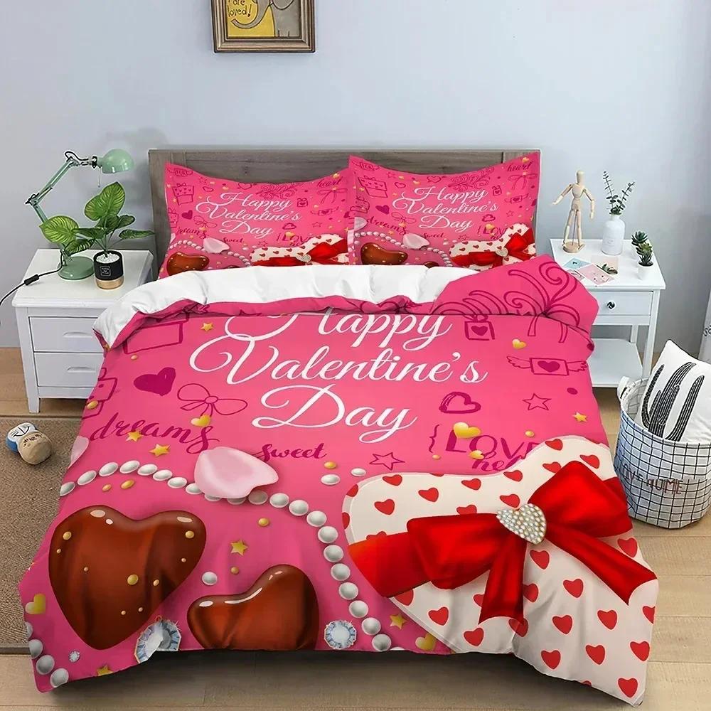New 3D Love Heart Duvet Cover Valentines Gift Bedding Set for Girls Women Couples Soft Polyester Quilt Cover Home Textile