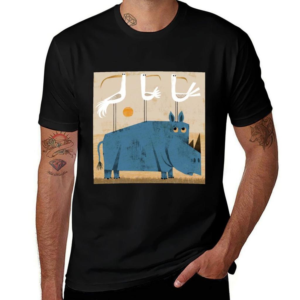 Rhino With Three Birds Tshirt Lightweight Casual Summer Tshirt