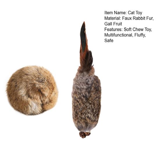 2Pcs Furry Ball Cat Toys Faux Rabbit Fur Cat Kicker Toys Natural Gall Fruit
