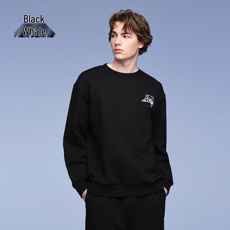 HLA Black Whale Men's Printed Crew Neck Sweatshirt