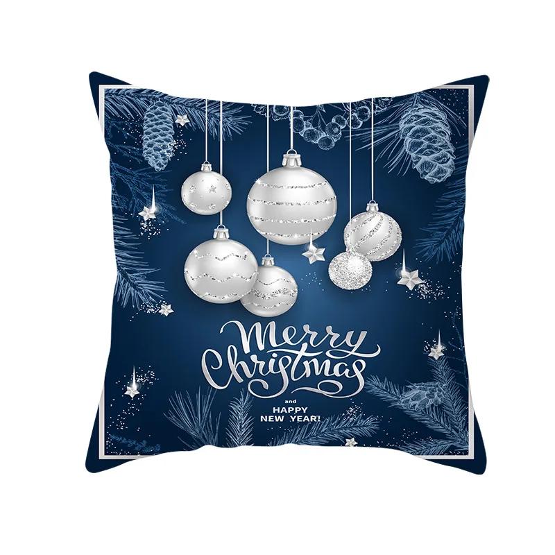 2022 Happy New Year Home Party Decor Cushion Cover Christmas Blue Snowflake Cartoon Printed Pillow Cover Xmas Pillowcase 45x45cm