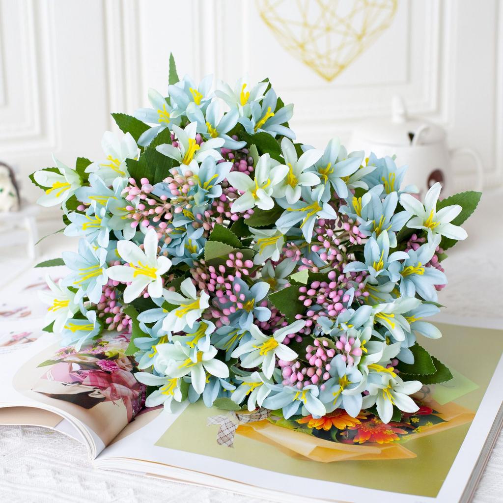 5pcs/Bouquet Simulated Lily Berry Plant  Decoration Home Party Wedding Birthday Photography Props DIY Bridal Holding Flowers