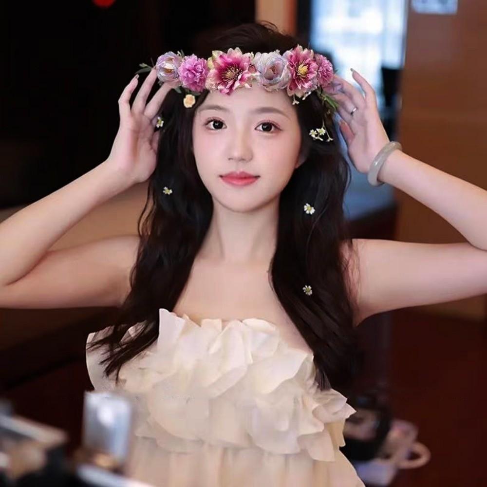 Colorful Women Wedding Floral Headband Diameter 18cm Fashion Bohemia Flower Crown Hair Accessories Multistyles