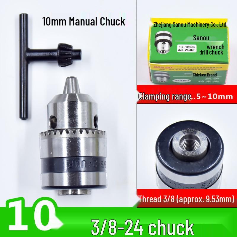 San Ou Self-Locking Hand-Tightened Drill Chuck 1.5-10mm, 3/8-24UNF Extension Rod