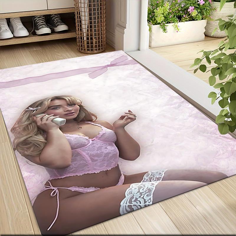Pink Lace Romance Carpet Rug Soft Washable Antislip Home Living Room Sofa Mats Personalized Christmas Rug