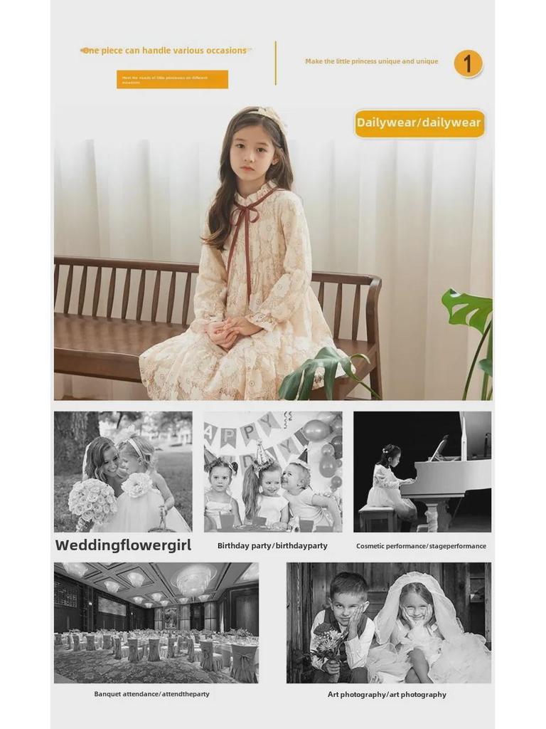 Dziewczęca jesienna koronkowa sukienka księżniczki dla starszych dzieci