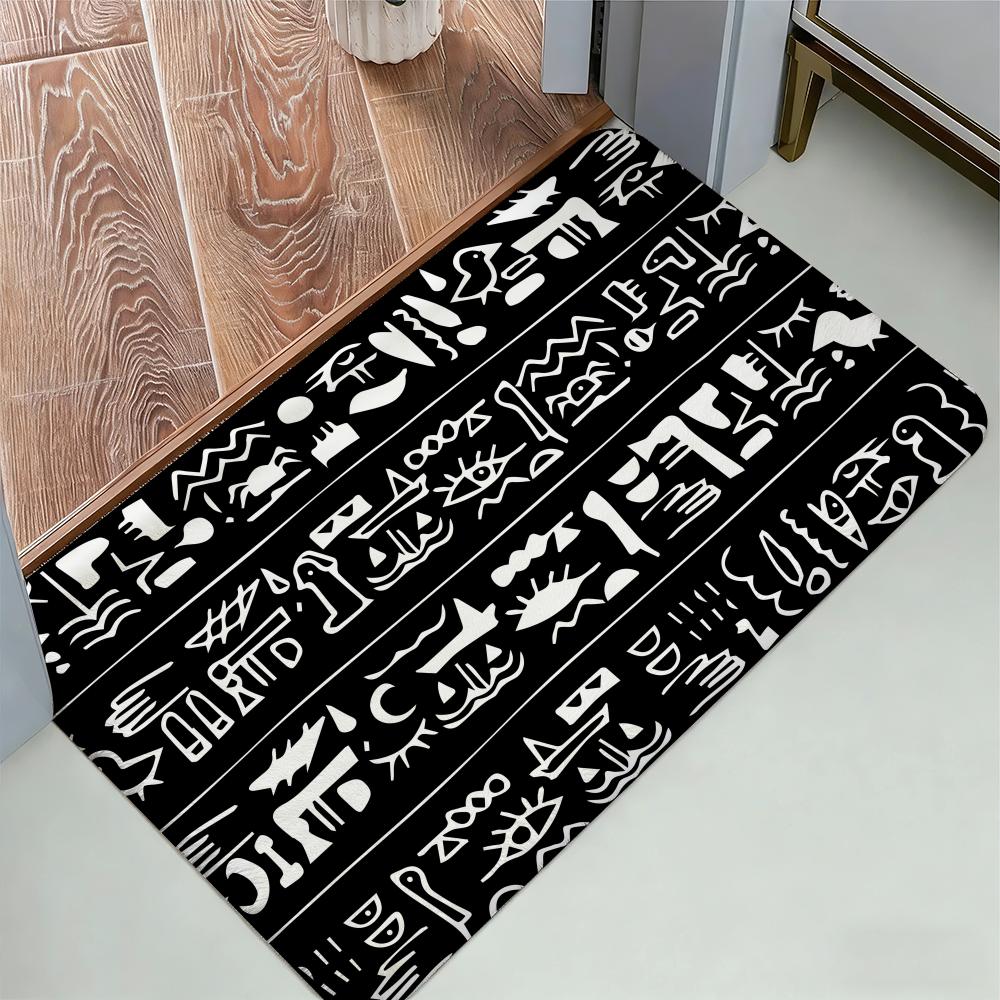 Egyptian Pattern Floor Mat Cozy Flannel Soft Thick Non-Slip Mat For Living Room Bedroom Kitchen Decor Rugs