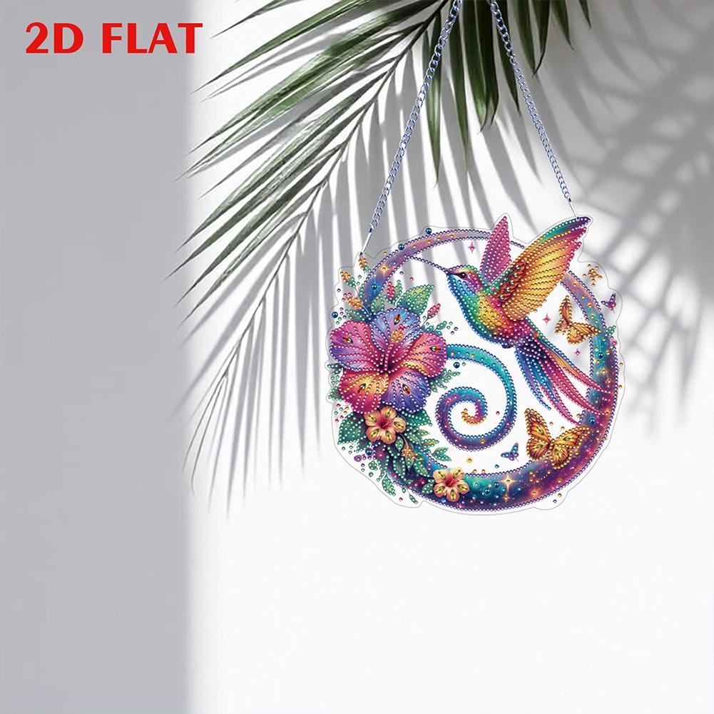2D Flat Hummingbird DIY Rhinestone Diamond Art Window Pendants Special Shape Diamond Art Pendant Wall Decor for Home & Windows