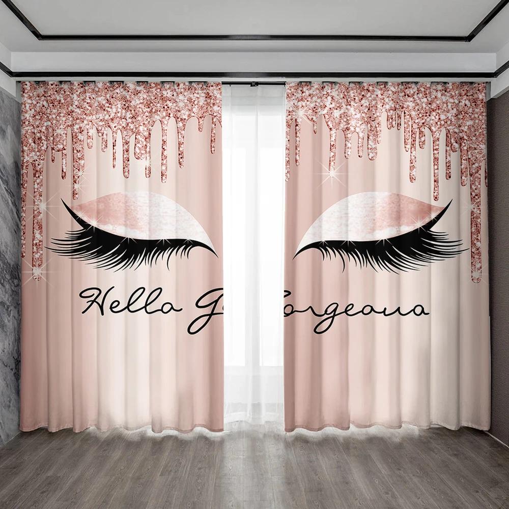 2PC Household Ornament Drapes , Multi - Color Cartoon Eyes Eyelashes Shiny Windowpane Drapes Ideal for BedchamberKitchens,Cafes,LivingroomSpace