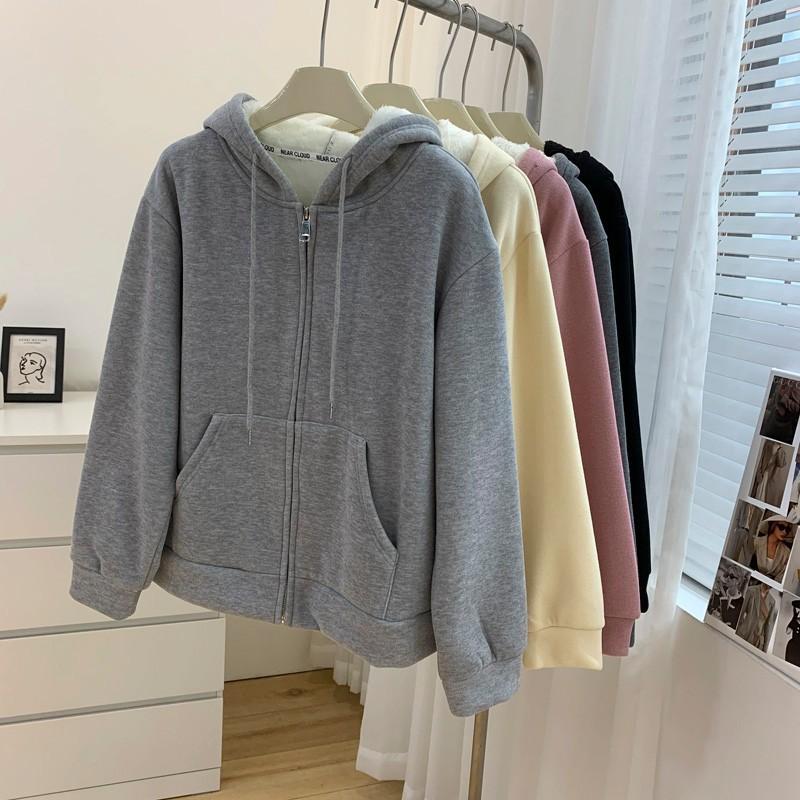 Women's Long Sleeve Zip Up Hoodie Loose Fit Office Style Cardigan Fleece Lined Sweatshirt Jacket