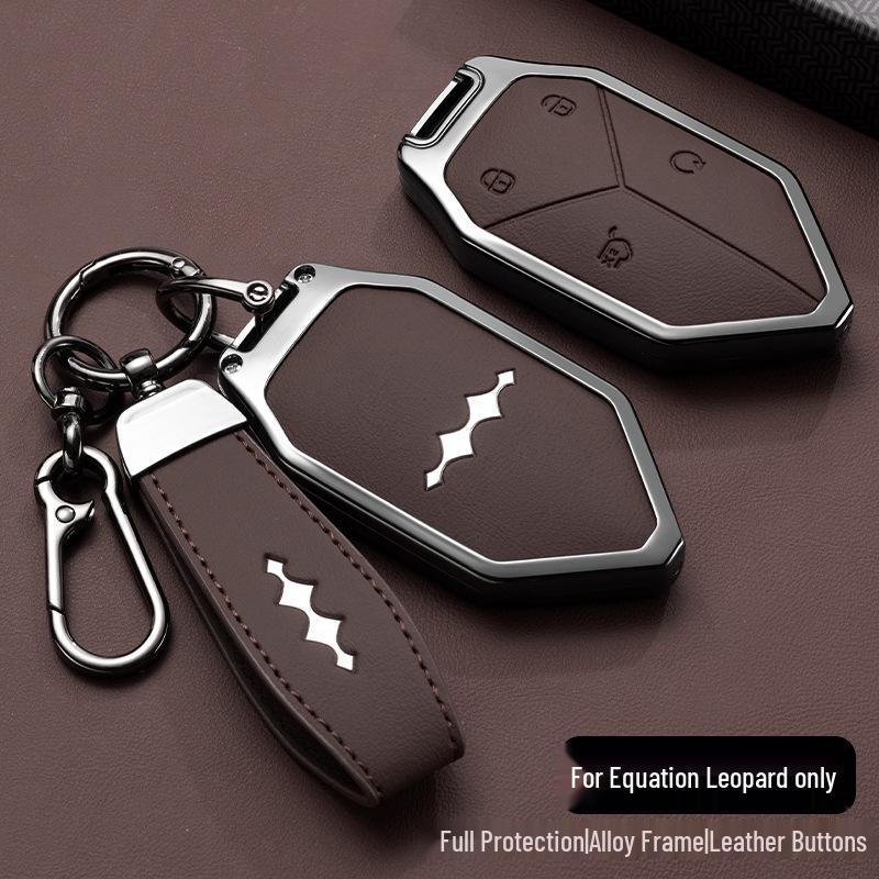 Equation Leopard 5 Key Case: Leopard Five Aluminum Alloy with Goatskin Shell Full Coverage Buckle New Model for Men
