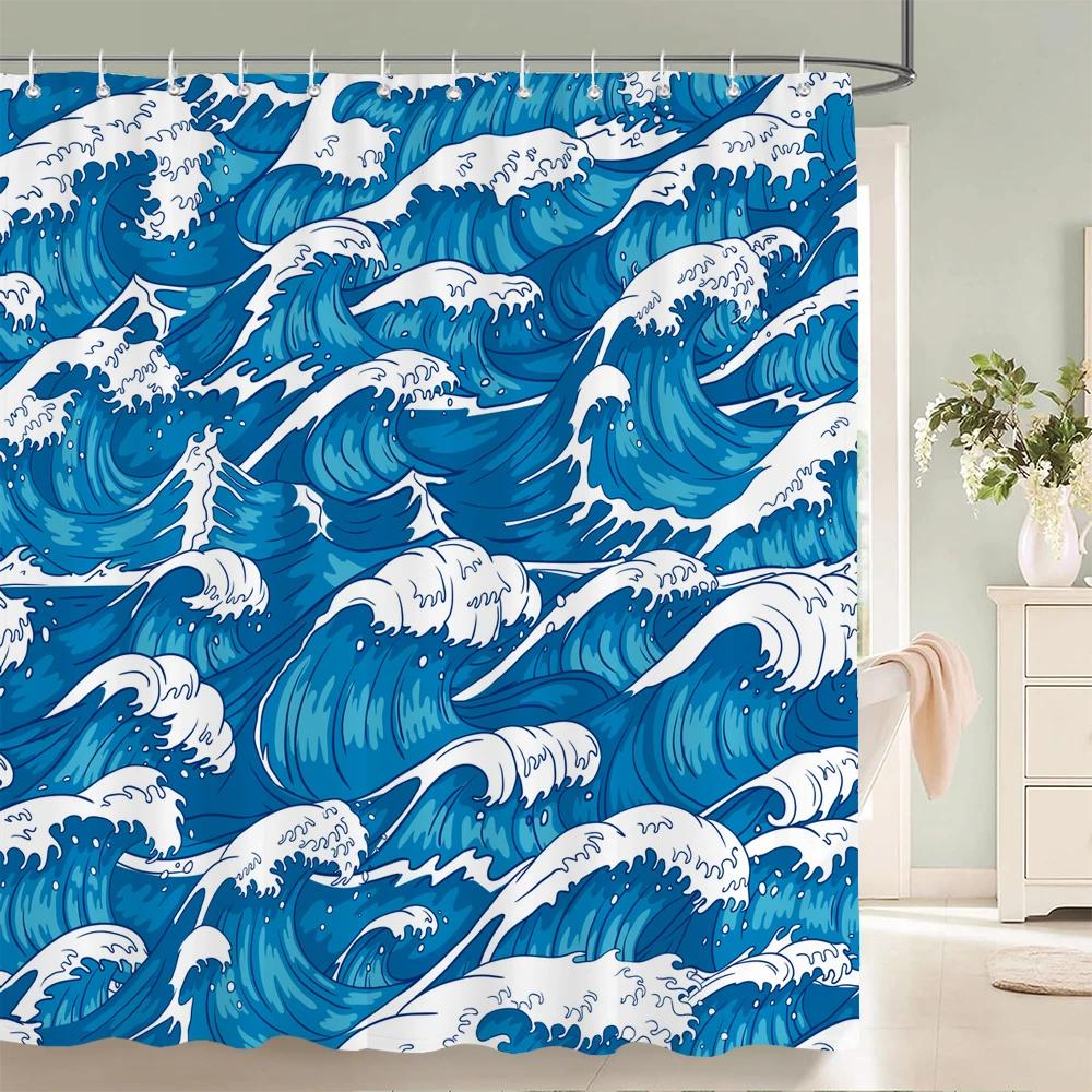 Japanese-style Forest Sun Moon Printed Fabric Shower Curtains landscape Waterproof Bathroom Curtain Bathroom Decor with 12 Hooks