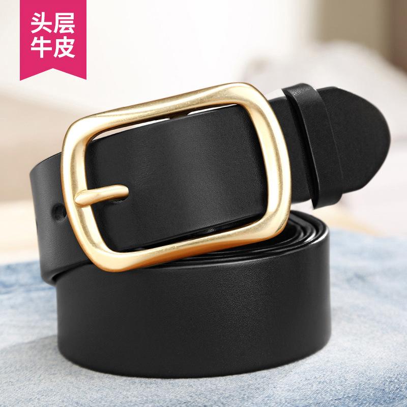 Men'S Belt First Layer Cowhide Copper Buckle Leather Belt Middle-Aged And Young Leisure Simple Pin Buckle Business Jeans Belt