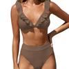 Women European Style Solid Color Two Piece Sexy Ruffled Bikini Swimsuit