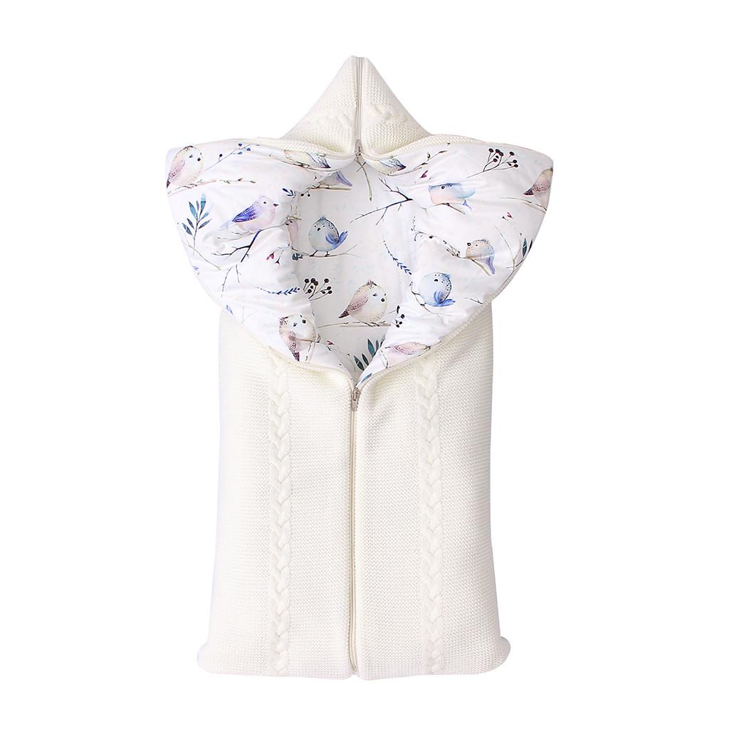 Winter Newborn Baby Warm Cartoon Knitt Swaddle Hooded Stroller Wrap Sleeping Bag