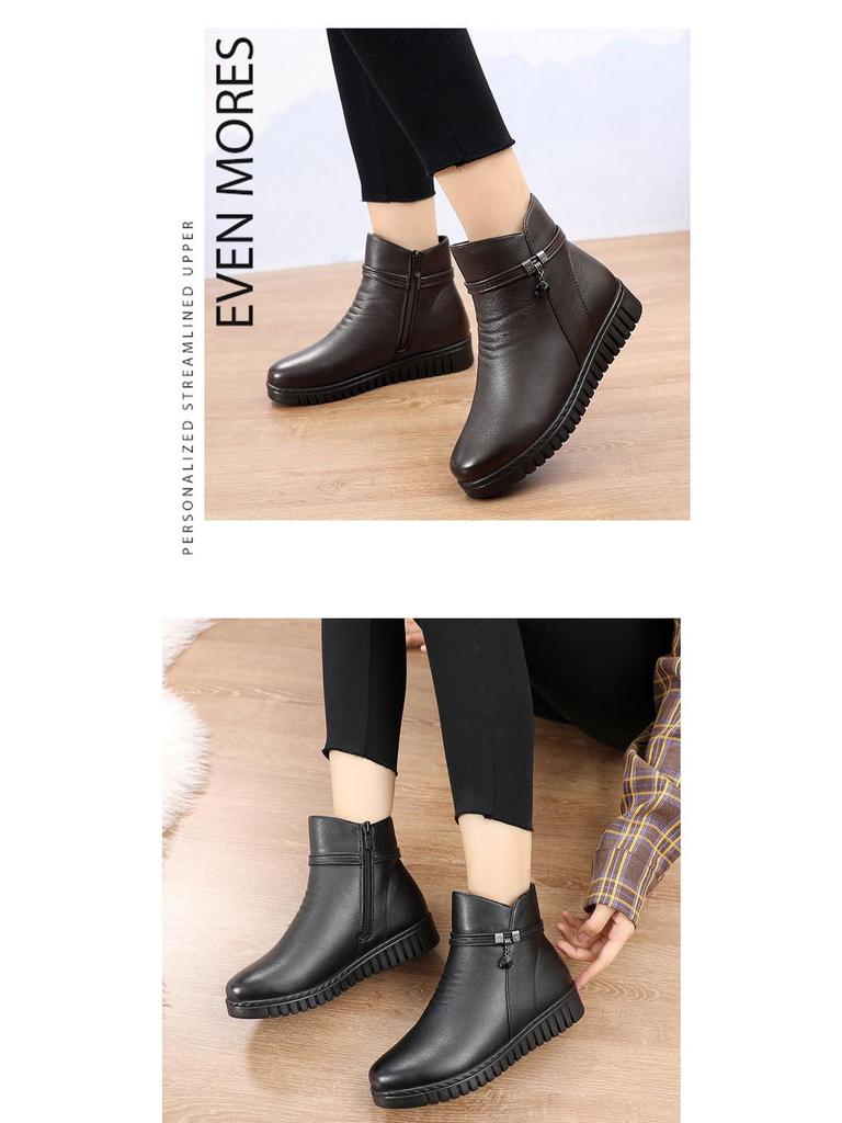 Women's Winter Cotton Flat Heel Short Boots - Non-Slip, Warm, Large Sizes 41-42 for Middle-aged & Elderly