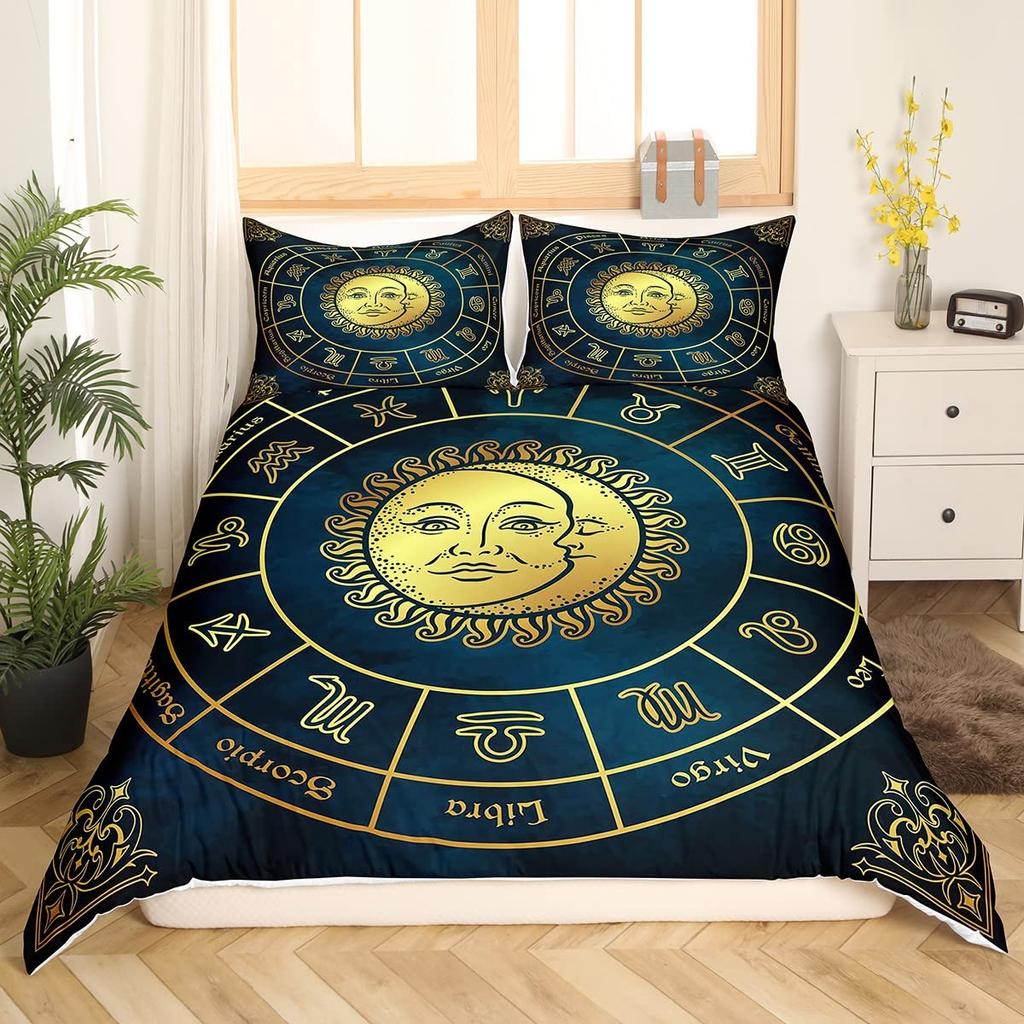 Sun and Moon Duvet Cover Twelve Constellations Duvet Cover Universe Theme Bedding Set for Kids Boys Girls Teens Gifts Room Decor