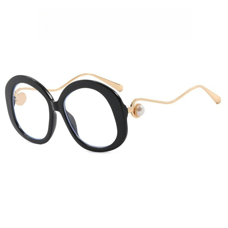 Oval Large Frame Pearl Metal Feet Fashion Flat Mirror Transparent Lens Retro Elegant Suitable for Daily Vacation Use