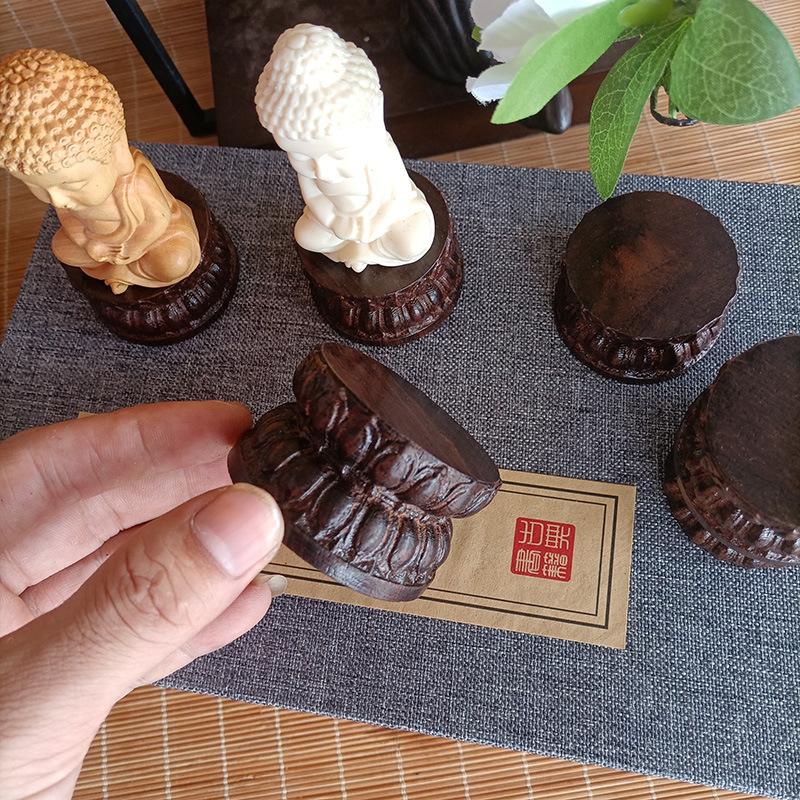 Wood Carved Lotus Base,Miniature Black Sandalwood Shaped Base Artwork Crafts Small Buddha Wood Holder Ornament,For Home Decor
