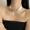 Personality Lace-up Collarbone Chain Elegant Ribbon Choker Beaded Silk Scarf Necklace  Decoration