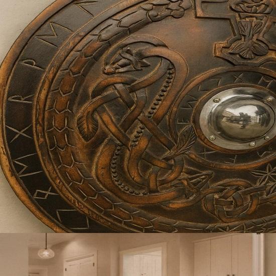 Wooden Viking Shield Wall Hanging Handcrafted Norse Decor, Perfect Gift or Cosplay Prop