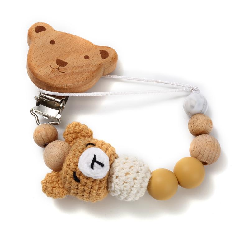 Baby Beech Wood Pacifier Clip Cartoon Animal Crochet Beads Silicone Nipple Chain For Teether Nursing Toys Baby Pacifier Chain