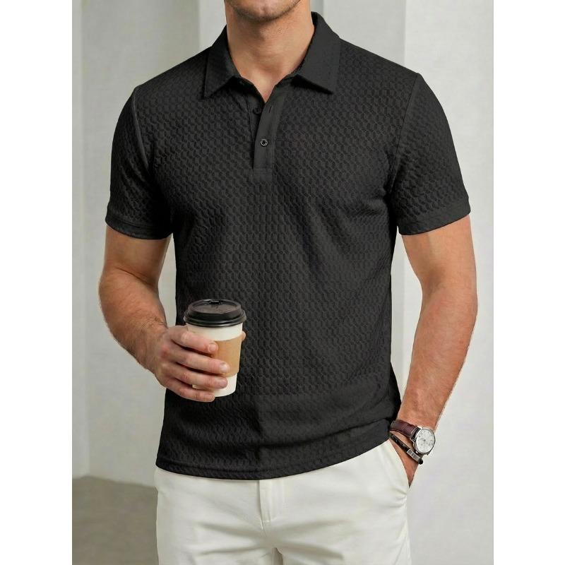 Men Textured Jacquard Short Sleeve Polo Shirt