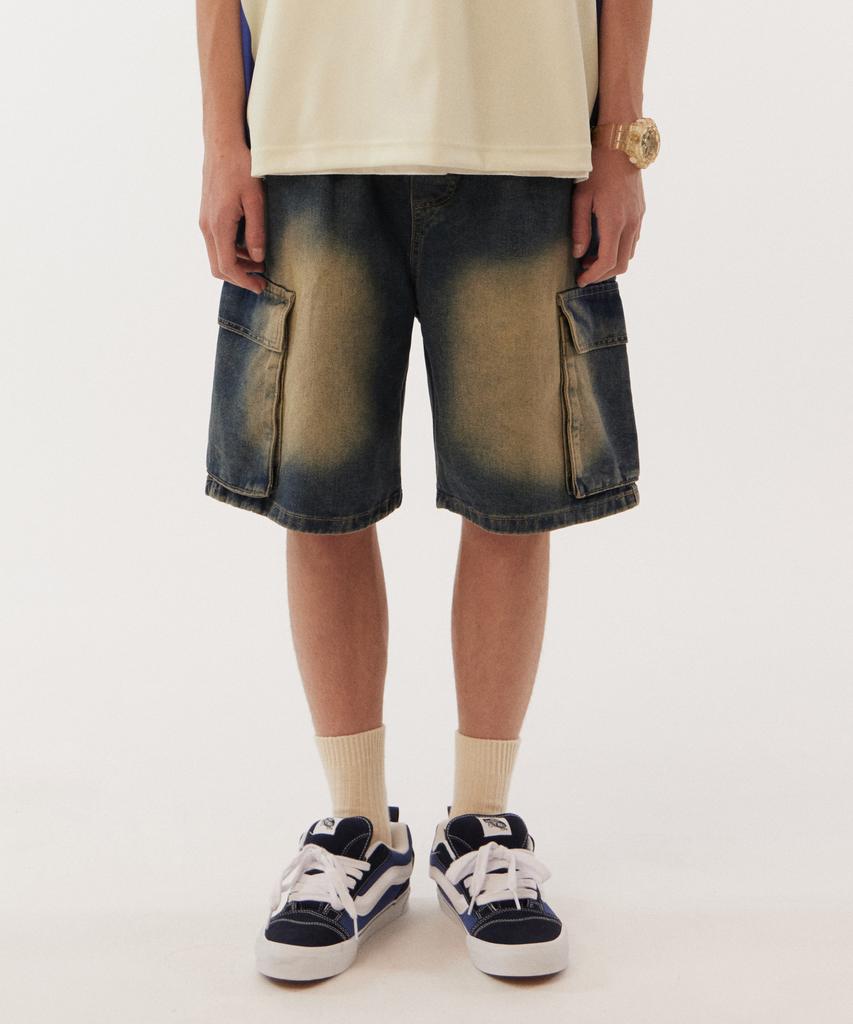GOLDEN SUNSHINE Damage Cargo Denim Shorts_D/Blue