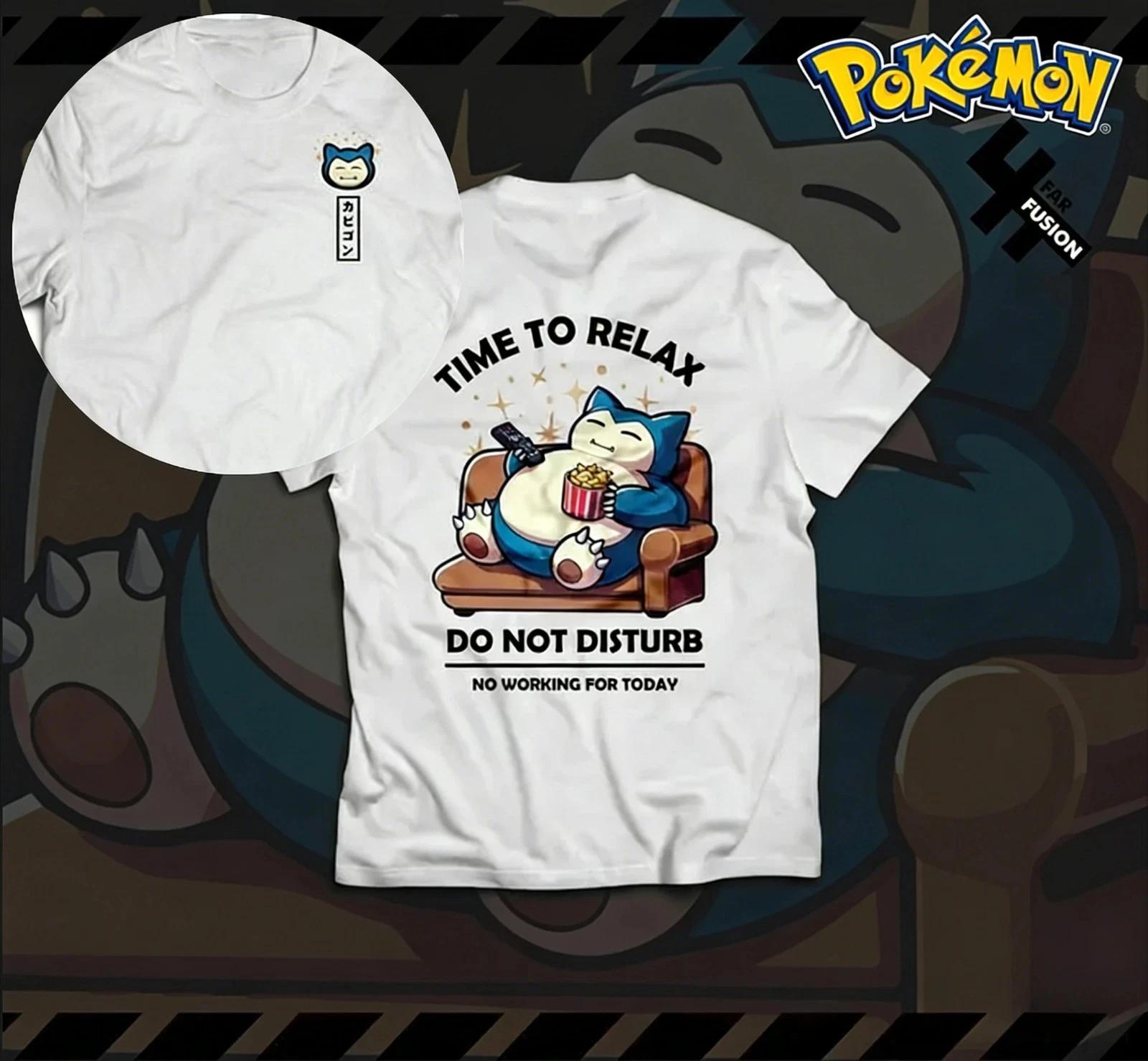SNORLAX T-Shirt Cotton Pokemon TEE Time to Relax Cotton Shirts 3XL