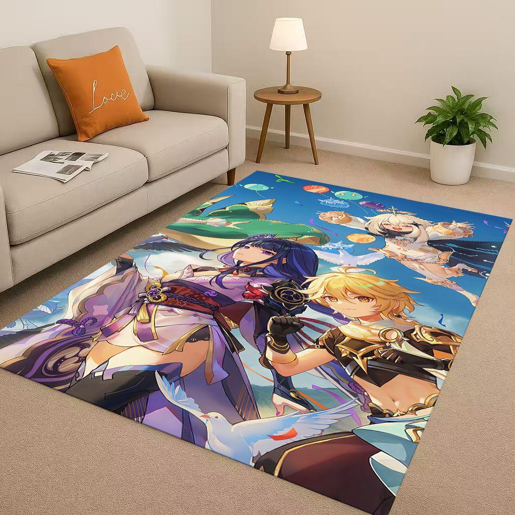 Game Genshin Impact Cartoon Living Room Non-Slip Area Rug Soft Carpet for Bedroom Playroom Sofa , Easy Clean Home Decor Doormat