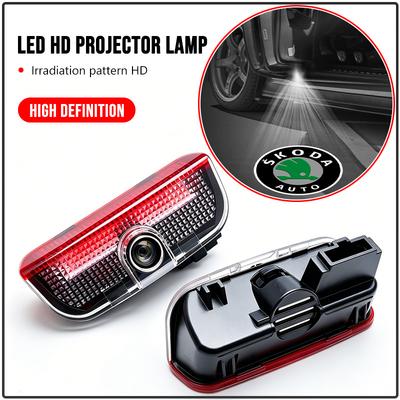 2Pcs LED Car Door Ghost Shadow Projector Light Wireless Auto Welcome Logo Lamp For Octavia 2 3 Fabia Superb Rapid Kodiaq Karoq