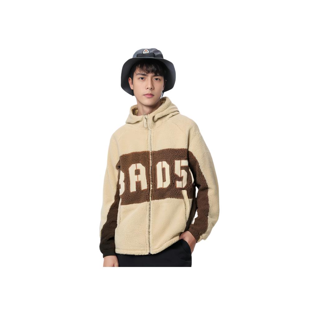 Li-Ning Anti-Wu Series FW22 Letter Pattern Lambswool-Lined Warm Cotton Jacket Men Jacket Milk-Brown AFDSA69-1