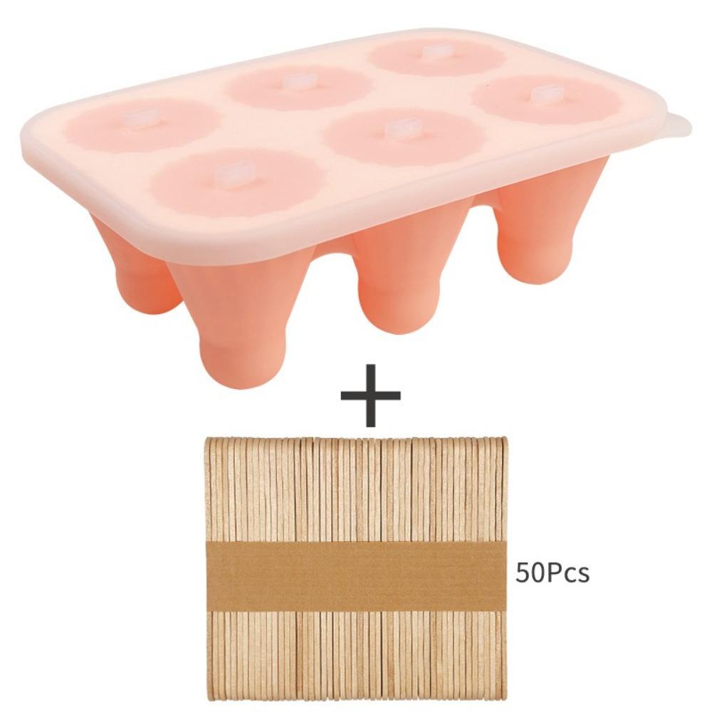 

Reusable Ice Cream Tray Mold 6 Grids Popsicle Ice Box Silicone Ice Cream Mold Kitchen Gadgets розовый