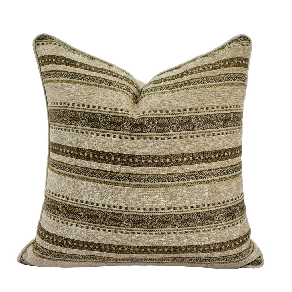 Vintage Classical Soft Heavy Chenille Beige Stripe Pipping Square Pillow Case Sofa Cushion Cover 45 x 45 cm 1 Piece Pack