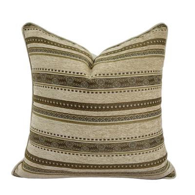 Vintage Klassisch Weich Schweres Chenille Beige Streifen Paspelierung Quadratischer Kissenbezug Sofakissenbezug 45 x 45 cm 1 Stück Packung