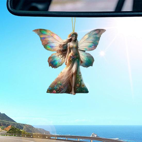 Automobile Pendant 2D Acrylic Colorful Butterflies Fairy Charm Car Decoration Car Rearview Mirror Hanging Ornament