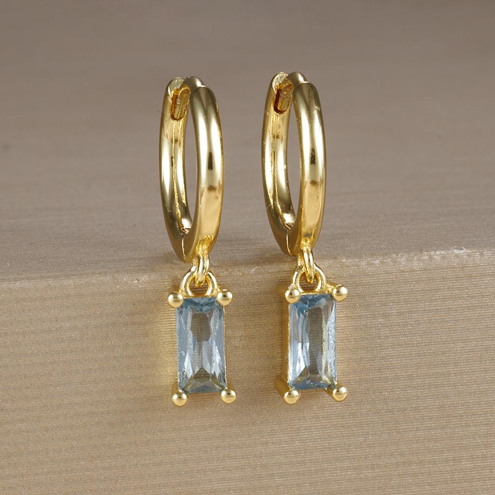 2PCS Stainless Steel December Birthday Stone Square Hanging Earrings Cubic Zirconia Chain Flower Dangle Earring Piercing Jewelry