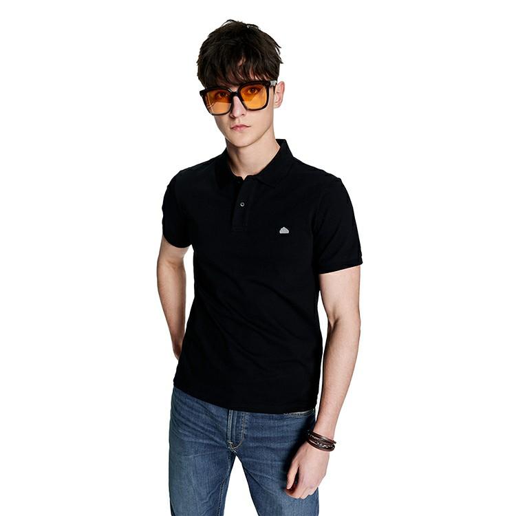 Solid Color Single-Breasted Short Sleeve Polo Shirt Men tops Black LMT0045303RX00FK11000