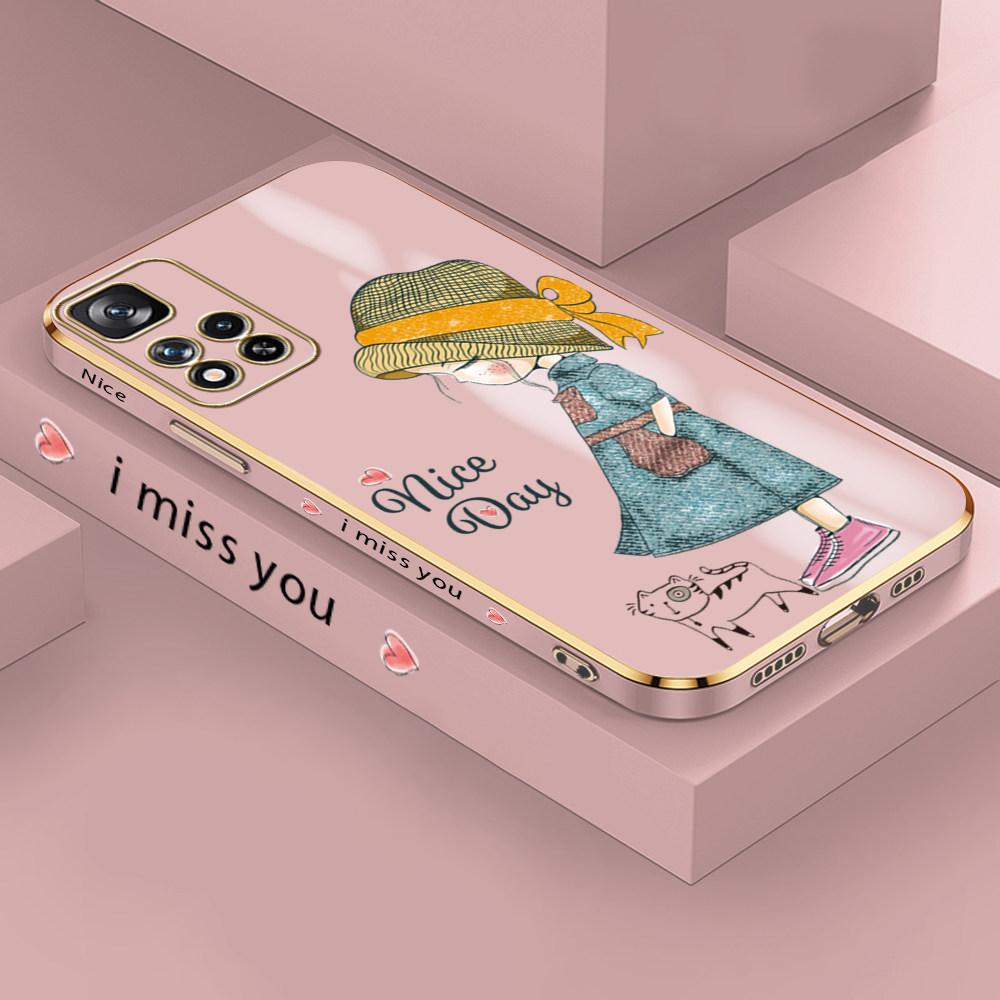 For Redmi Note 13 Pro 12 Pro 12S 11 Pro 11S 10S OPPO A38 A77s A96 Realme C33 C65 OnePlus Lovely Girl Design Soft Plated TPU Phone Case