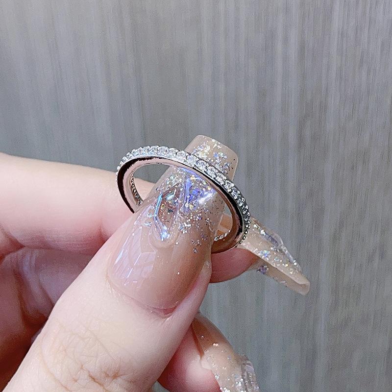 Fashion V Letter Moonstone Diamond Set Open Ring Full Diamond Index Finger Ring Cold Wind Ring