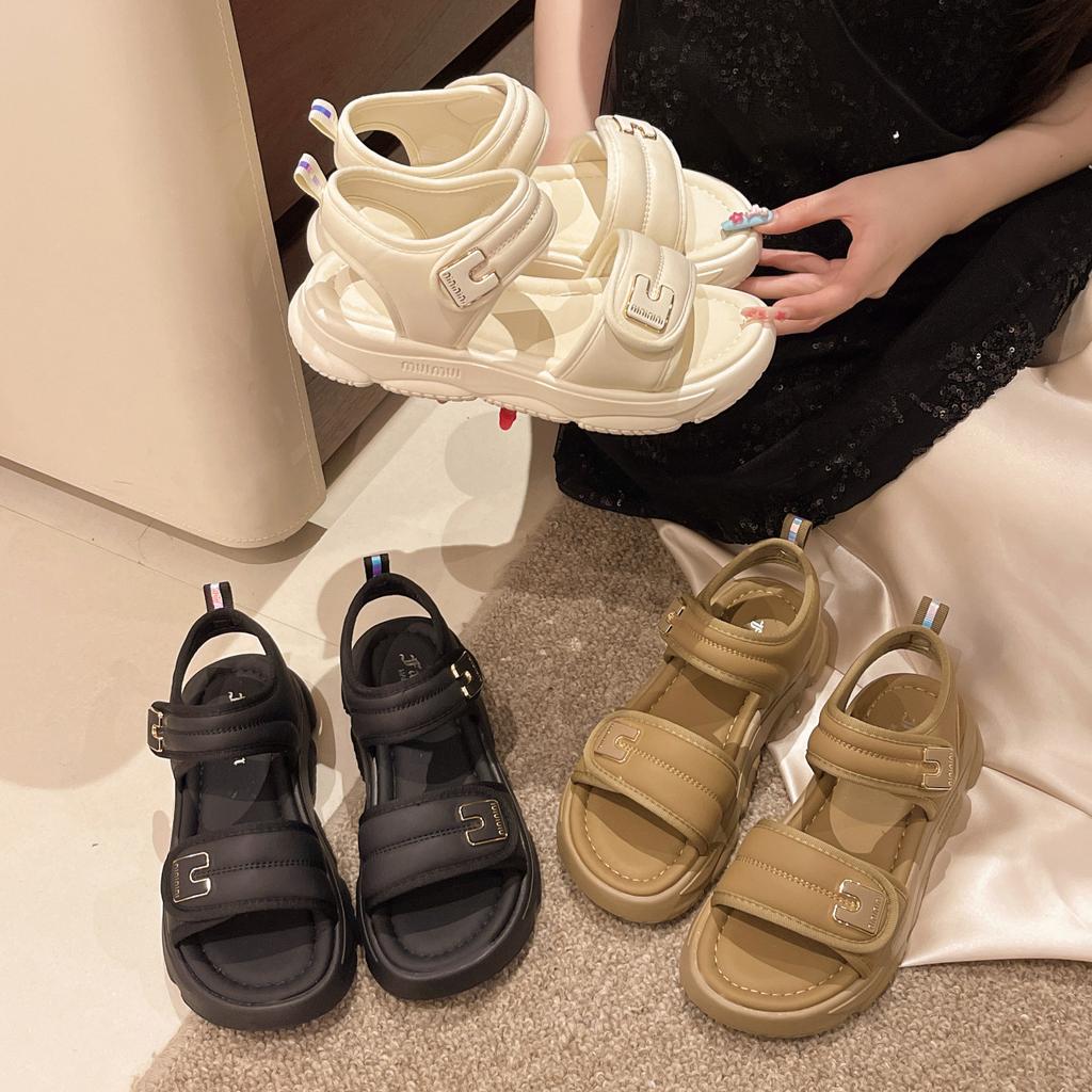 Thick-soled shit-stepping sandals women's 2025 summer new versatile Velcro outer wear non-slip Roman beach muffin shoes
