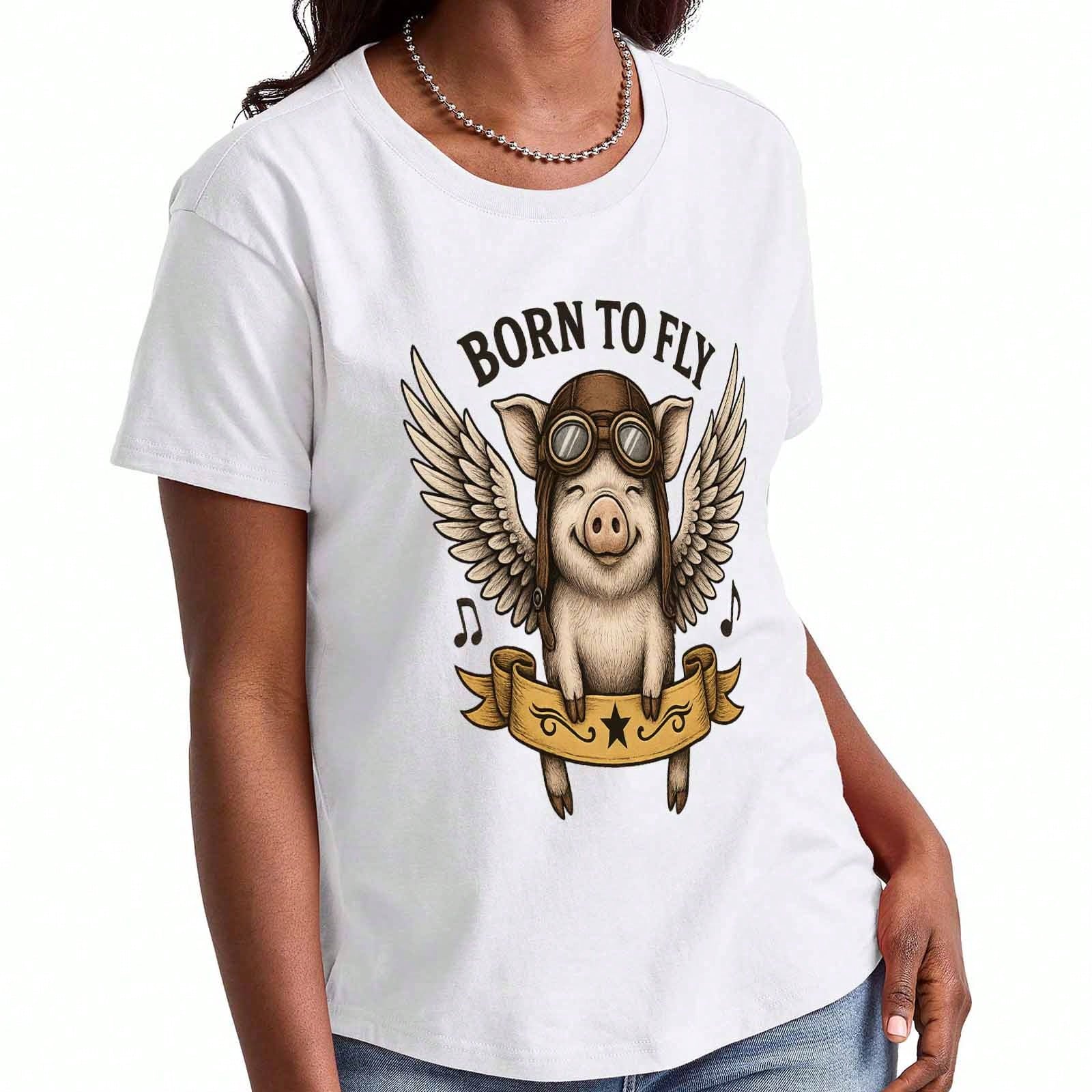 Flying Pig Wounisex s Cotton T Shirt, Premium Cotton Print, Durable, Casual And Fashionable. Adorable Pig With Wings And Aviation Goggles, Born To Fly S разноцветный