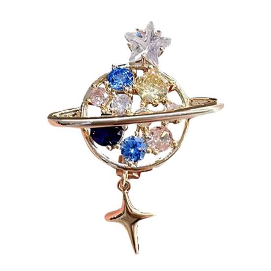 Lightweight Clothing Clasp Rhinestone Hollow Planet Brooch, Metal Lapel Pin for Men Women, Brooch Decorative Badge Clothes Bag Hat Scarf Suits Decor