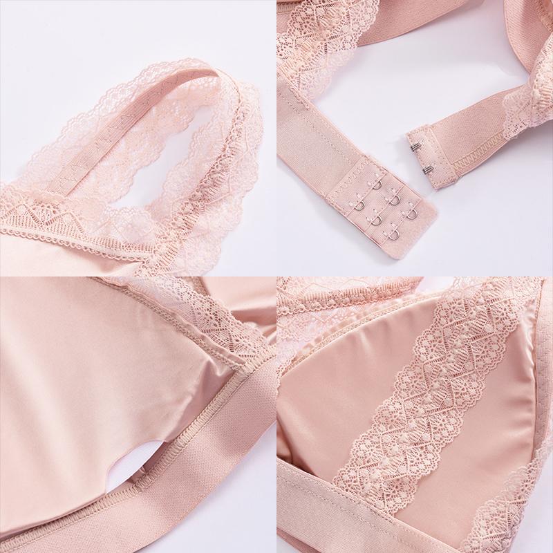 FINETOO 1Pcs Silk Lace Wireless French Triangle Cup Bralette Underwear Set Knitted Velvet Romantc Summer Thin Style Home Clothes